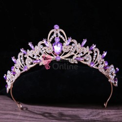 Coroana eleganta pentru mireasa CR014FF Bronz cu cristale Purple